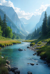 Mountain valley with a clear river running through it