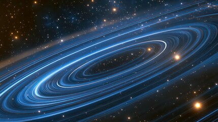 Obraz premium Abstract swirling cosmic nebula with glowing rings and stars.