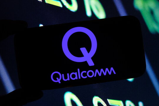 Konskie, Poland - November 19, 2024: Qualcomm company logo displayed on mobile phone