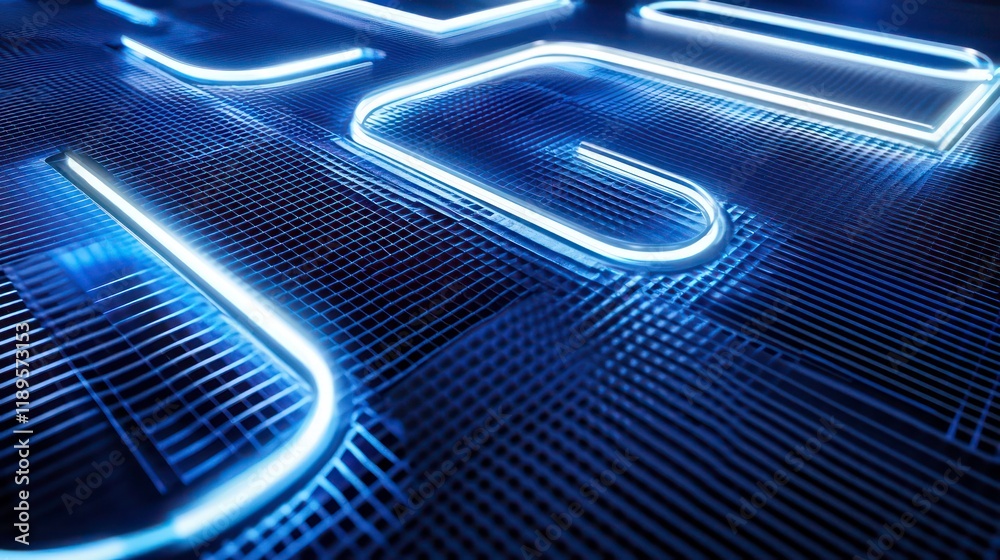 Aufkleber abstract blue neon light patterns on grid surface.