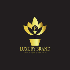 Letter luxury gold logo concept brand logo design with a royal gold crown emblem and elegant typography
