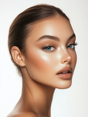 Fototapeta premium Portrait of a Woman with Flawless Skin and Natural Makeup