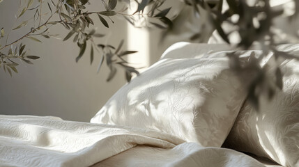 Elegant bedroom decor with subtle jacquard bed linens for a luxurious atmosphere