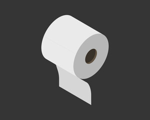 Clean isometric illustration of a toilet paper roll against a dark background.  Perfect for hygiene, bathroom, or minimalist designs.