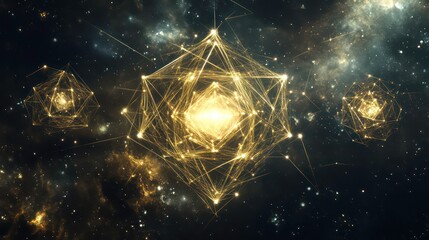 Golden geometric shapes in a cosmic nebula.