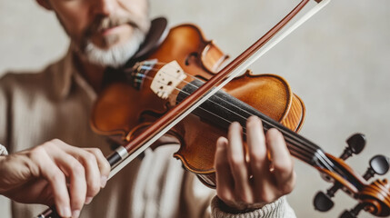Dedicated adult student mastering the violin skills in private music session