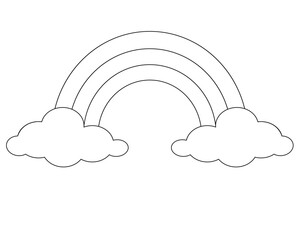 Rainbow between two clouds is symmetrical, weather phenomenon - vector template for coloring. Outline. Rainbow and clouds - template for coloring	
