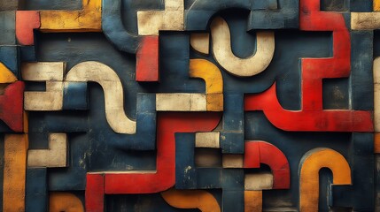 Abstract Colorful Interlocking Geometric Shapes Wall Art