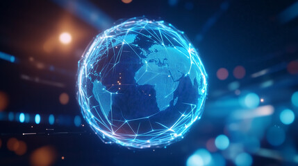Blue digital sphere with network connections