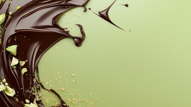Trend Dubai chocolate with pistachio nut paste and kataifi doug. Trendy cocoa spread dessert banner