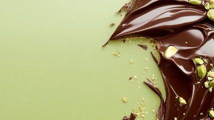 Trend Dubai chocolate with pistachio nut paste and kataifi doug. Trendy cocoa spread dessert banner