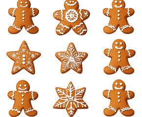 Gingerbread Cookies and Stars: Festive Holiday Treats , isolated on white background PNG
