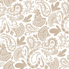 Abstract flowers, paisley floral pattern, beige and white colors. Seamless floral pattern-579.