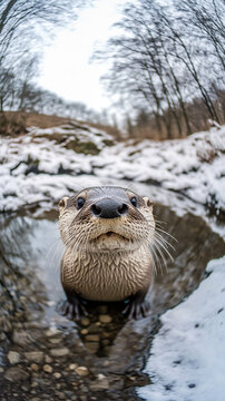 a eurasien otter staring curious into camera photore