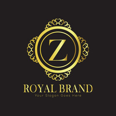 Letter Luxury brand logo design with a royal gold crown emblem and elegant typography
