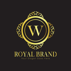 Letter Luxury brand logo design with a royal gold crown emblem and elegant typography
