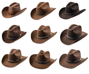 A Collection of Exquisite Brown Cowboy Hats , isolated on white background PNG