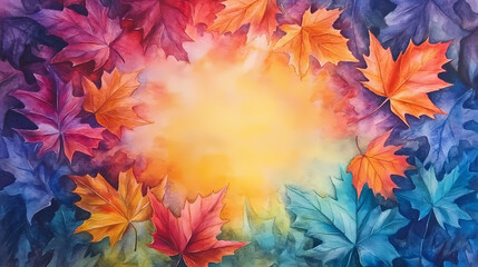 Autumn leaf fall frame. colorful maple leaves with watercolor background. Leafglow. Illustration