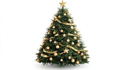 Fototapeta premium decorated christmas tree with gold ornaments and star topper