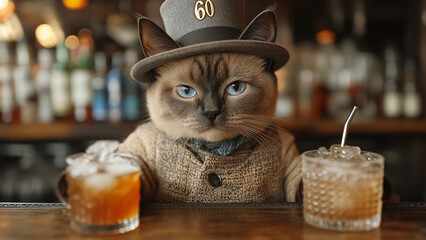 Obraz premium Cat bartender in retro style