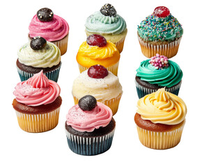 A Delightful Array of Colorful Cupcakes, a Sweet Treat for Every Occasion , isolated on white background PNG