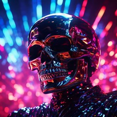 3d illustration of a human skull with colorful abstract background