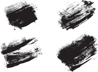 Set of four grunge textures, brushes, spots, blots in black