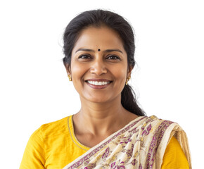 Smiling Indian Woman in Traditional Attire - A Radiant Portrait of Happiness and Culture , isolated on white background PNG