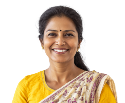 Smiling Indian Woman in Traditional Attire - A Radiant Portrait of Happiness and Culture , isolated on white background PNG