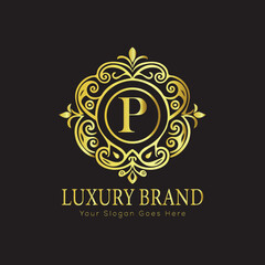 Letter Luxury brand logo design with a royal gold crown emblem and elegant typography

