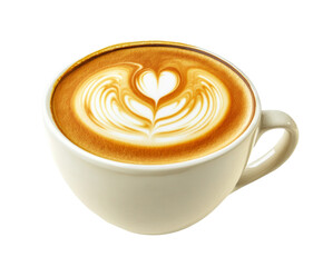 Aromatic Latte Art in a White Cup - Perfect Morning Beverage , isolated on white background PNG