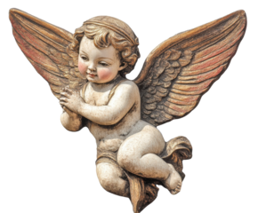Cherubic Angel Sculpture - A Timeless Religious Figure , isolated on white background PNG