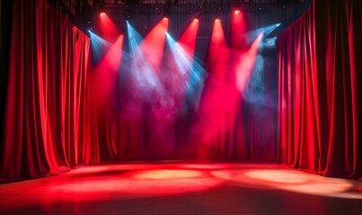 Magic theater stage red curtains Show Spotlight, Generative Ai