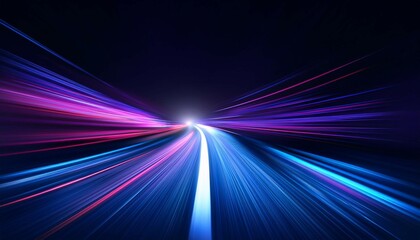 abstract background with blue and purple light streaks on black speed motion on a night road