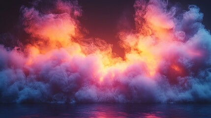 Fototapeta premium A vibrant display of colorful clouds reflecting light over a calm surface.