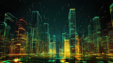 cyberpunk city in sci-fi atmosphere green color