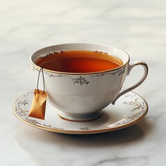 Teacup with Tea Bag on a Minimalist Background