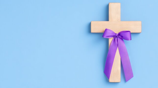 Representing Good Friday, Lent, and Holy Week - A Christian cross on a purple-colored background