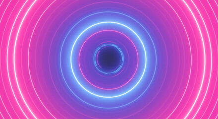 Abstract Pink and Blue Neon Circles Background Glowing Circular Lights Tunnel Design
