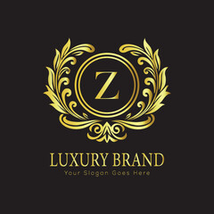 Letter Luxury brand logo design with a royal gold crown emblem and elegant typography
