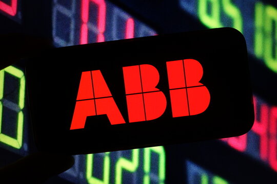 Konskie, Poland - November 23, 2024: ABB company logo displayed on mobile phone