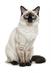 Adorable Fluffy Himalayan Cat with Striking Blue Eyes Sitting Studio Shot