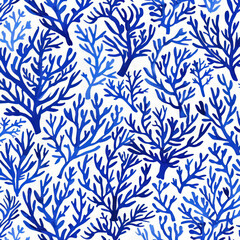 Beautiful blue coral pattern on white background, showcasing intricate designs and vibrant colors. Perfect for fabric, wallpaper, or home decor projects
