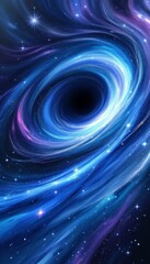 Obraz premium A cosmic vortex of swirling blues and purples with a dark hole at the center surrounded by stars