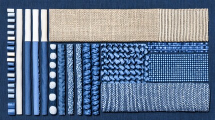 Abstract Blue and Beige Textile Collage, Denim, Burlap, and Fabric Textures
