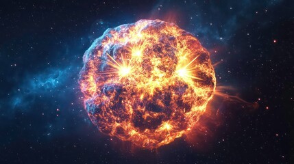 Obraz premium Fiery cosmic explosion in space, radiating intense energy and light.