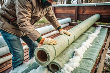 Person Winterizing Pipes with Insulation for Cold Weather