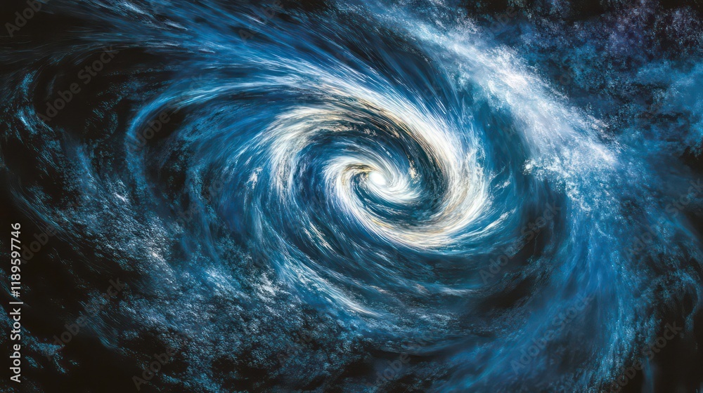 Aufkleber A swirling vortex of cosmic clouds and nebulae in deep space, showing vibrant blues and whites.