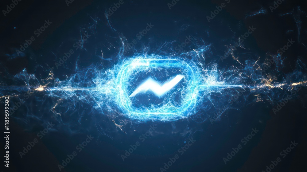 Poster abstract glowing lightning bolt symbol in digital energy field.
