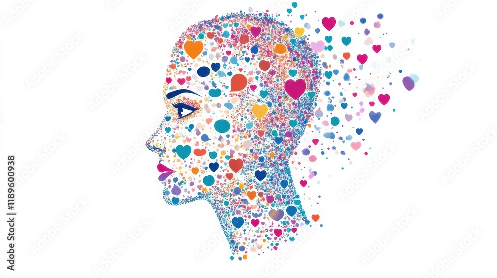 Aufkleber stylized human face composed of colorful icons illustrating creativity and emotion in a vibrant desi